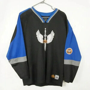 Vintage Y2K 2000s Randy River R2 Chrome Sword Black Blue Long Sleeve Jersey Top